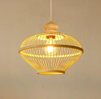 Image de Fine Asianliving Lampe à suspendre en bambou Lampe à suspendre faite à la main - Oaklyn D46xH40cm Lampe à suspendre Eclairage Bambou Abat-jour Lampe tressée Animation Rotan