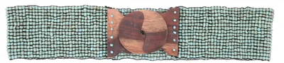 Produktbild von Boho Taillengürtel, Elastischer Gürtel mit Perlen, Breiter Perlengürtel mit Holzschnalle - Türkis, Uni, Glasperlen,Holz, 70*6 cm, Gürtel