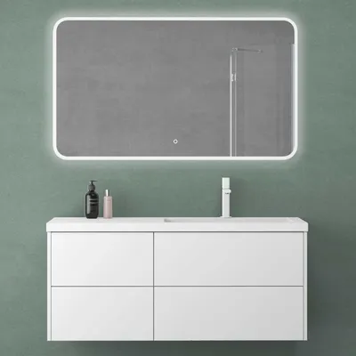 Produktbild von Mai & Mai Badmöbelset 120cm Waschbeckenunterschrank Waschtisch mit Unterschrank Weiß matt 4 Soft-Close Schubladen Badezimmermöbel mit LED-Badspiegel Moment