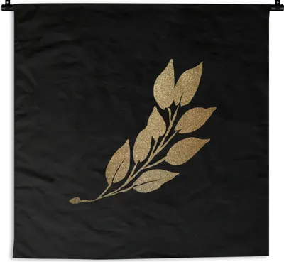 Produktbild von MuchoWow® Wandteppich Wandbehang Gold - Blatt - Zweig 150x150 cm Tapisserie Dekoration Wandtuch - Wohnaccessoires - Modernes