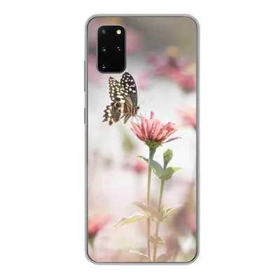 Produktbild von MuchoWow® Handyhülle Schutzhülle Hülle für Samsung Galaxy S20 Plus Schmetterling - Blume - Rosa Silikon Softcase Handy Hülle - Hartschale