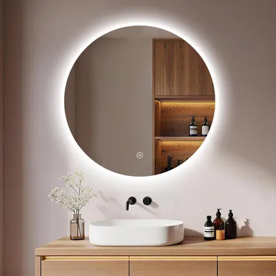 Immagine prodotto di S'AFIELINA Specchio da bagno a LED Specchio da bagno rotondo da parete con interruttore a sfioramento, bianco freddo 6500K 70 cm