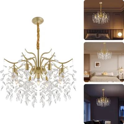 Produktbild von Pendelleuchten Eleganter Kristall Kronleuchter Moderne Blätter Deckenleuchte Hängeleuchte Deckenlampe Schlafzimmerlampe