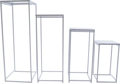 Image de 4 pcs Set de supports de fleurs Métal Moderne Blanc Carré Mariage Fête Tabouret de fleurs Colonne de plantes Tabouret de plantes Support de vase Fond Support d'étagère