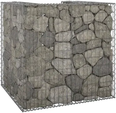 Obrázek produktu pro Gabionová stěna, kontejner na odpadkové koše z pozinkované oceli, rozměry 110x100x110 cm. Venkovní dekorace, kryt na odpadkové koše, odolný vůči povětrnostním vlivům, robustní, vhodný pro zahradu, terasu, jako clona