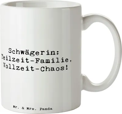 Produktbild von Mr. & Mrs. Panda Teetasse Spruch Schwägerin Chaos - Weiß - Geschenk, Persönliche Geschenke, Familienmitglieder, Dankeschön, liebevoll gestaltet, Becher, Humor, Lächeln
