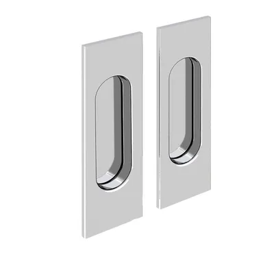 Two rectangular recessed door handles shown from a slight angle against a white background.