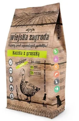 A bag of dog food with a rustic design.
