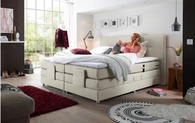 Produktbild von Boxspringbett Manolo 2 in Stoff creme mit Motor 180x200 cm