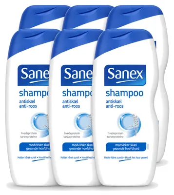 Productafbeelding van 6 x Sanex Anti-roos shampoo - met kamille en tarwe-eiwit - 250 ml - voordeelverpakking - 6 stuks