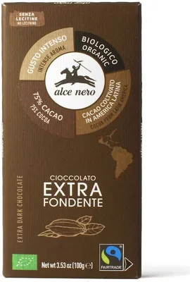 Produktbild von BITTERE SCHOKOLADE 75 % FAIR TRADE GLUTENFREI  100 g – ALCE NERO