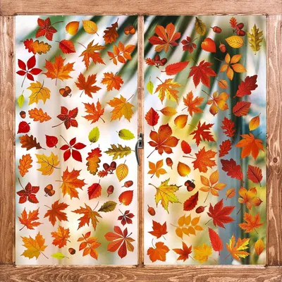 Immagine prodotto di Decorazioni autunnali per finestre, set da 174 pezzi con foglie autunnali e pigne, 9 fogli di adesivi per finestre per decorazioni del Ringraziamento