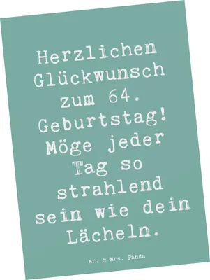 Produktbild von Mr. & Mrs. Panda Postkarte Spruch 64. Geburtstag - Meeresbrise - Geschenk, feiern, schöner Tag, Happy Birthday, Glückwunsch, besonderer, Geburtstagsgeschenk, Grußkarte