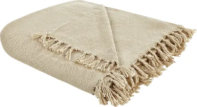 Obrázek produktu pro BELIANI Deka béžová 150 x 200 cm ručně tkaná se střapci