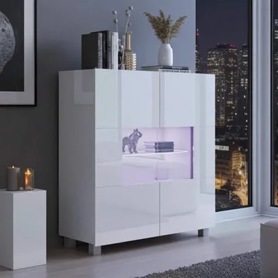 Produktbild von Kommode Amanda Weiß mit Blauer LED – 100x107 cm Sideboard Modern
