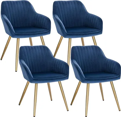 Produktbild von EUGAD 4er-Set Esszimmerstuhl Sitzfläche aus Samt Polsterstuhl mit Armlehnen goldener Metallbeine, Blau