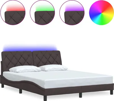 Productafbeelding van vidaXL Bedframe met LED-verlichting, zonder matras, donkerbruin, 160x200 cm, stof