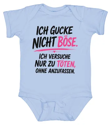 Immagine prodotto di Non ho cattive intenzioni. Tentativo di omicidio. Sarcasmo. Espressione. Bambina. Body, azzurro chiaro, taglia 12/18