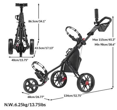 Imagen del producto de Carrito de golf ultraligero, con 3 ruedas, compacto, plegable, ideal para el campo de golf
