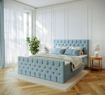 Produktbild von Emoebel24 Boxspringbett 180x200cm mit 2 Bonell-Matratzen H3, 2 Bettkasten,Komplett Bett, Polsterbett mit Topper, Bett Blau VENUS
