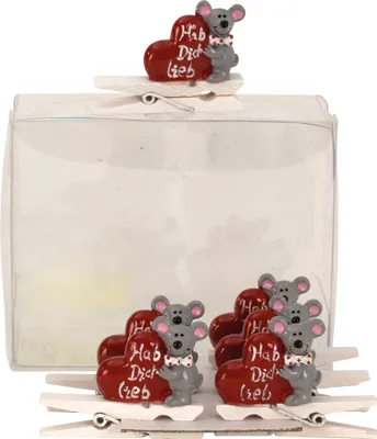 Produktbild von 24 Stück Dekoklammer mit Maus und Herz Hab Dich lieb Geschenkanhänger