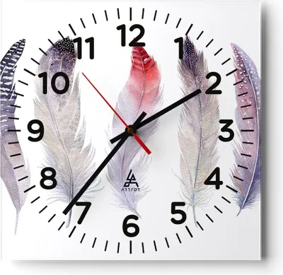Produktbild von Wanduhr - Quadrat - Glasuhr - Feder Tier Vogel Komposition - 30x30cm - Schleichendes Uhrwerk - Lautlos - zum Aufhängen bereit - Dekoration Modern - Wanddekoration aus Glas - C4AC30x30-2951