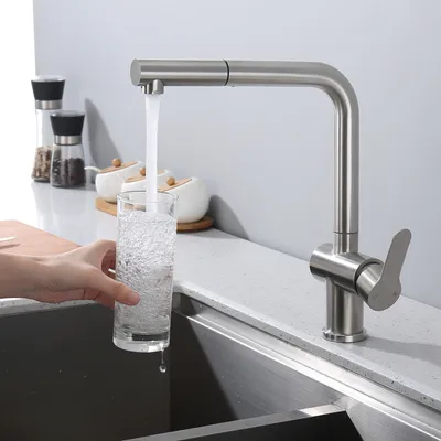 Produktbild von Wasserhahn Küche ausziehbar Hochdruck Küchenarmatur 360° drehbar Armatur Küche edelstahl Mischbatterie Küche Matt Spültischarmatur mit Ausziehbar Brause