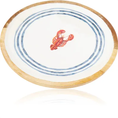 Produktbild von com-four® Maritimes Tablett aus Mangoholz mit bedruckter Folie, lackiert - flacher Mangoholz-Teller mit Meerestier-Motiv - Servierbrett - Deko-Tablett [Auswahl variiert]