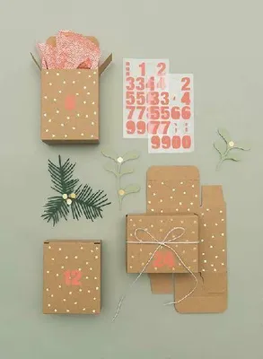 Produktbild von Adventskalender Boxen, Kraftpapier/Gold