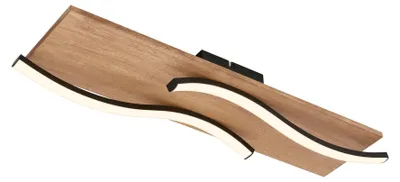 Image de Briloner Vinka LED Plafonnier Vintage,Reproduction bois, forme ondulée, 2 flammes, ON/OFF, noir-bois, 55 x 14 x 8,5 cm