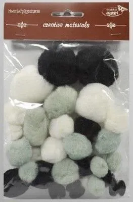 Produktbild von Schwarz-weiße Tonpompons, 15–40 mm, 30 Stück – Galeria Hobby