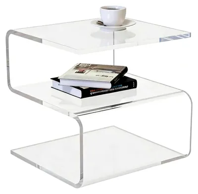 Produktbild von Acryl-Beistelltisch, S-förmiger Tisch für Wohnzimmer, transparenter Nachttisch, 45 cm hoch