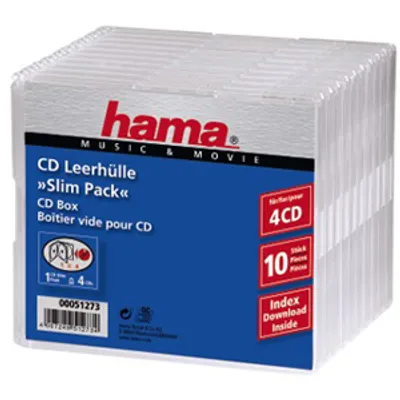 Produktbild von Hama CD Slim Pack 4, pack 10, 4 Disks, Transparent, 143 mm, 125 mm, 105 mm, 608 g
