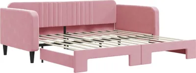 Image de Lit de jour avec lit gigogne rose 100x200 cm velours
