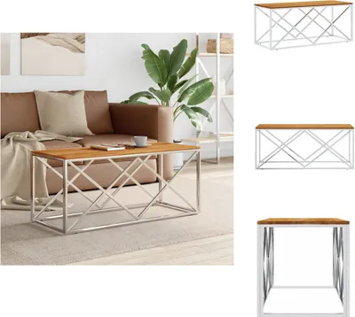 Image de vidaXL Table basse en acier inoxydable et bois massif d'acacia - Tables basses