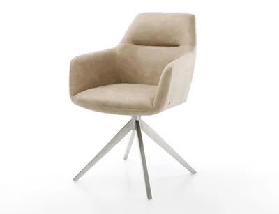 Produktbild von DELIFE Drehstuhl Pejo-Flex Mikrofaser Beige Vintage Kreuzgestell breit Edelstahl 360° drehbar Wippfunktion Taschenfederkern