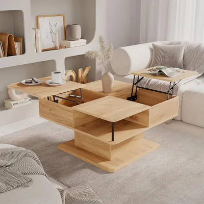 Immagine prodotto di tavolino soggiorno Vicco Movira Quercia dorata 80 x 45 cm con vani portaoggetti, Model 59127