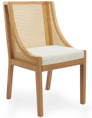 Image de Chaise de salle à manger avec dossier en résine tressée, assise rembourrée imitation lin et structure en bois massif, couleur beige