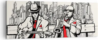 Produktbild von Bild auf Leinwand - Leinwandbild - Jazz Musik Musiker - 140x50cm - Wand Bild - Wanddeko - Leinwanddruck - Bilder - Kunstdruck - Wanddekoration - Leinwand bilder - Wandkunst - AB140x50-3599