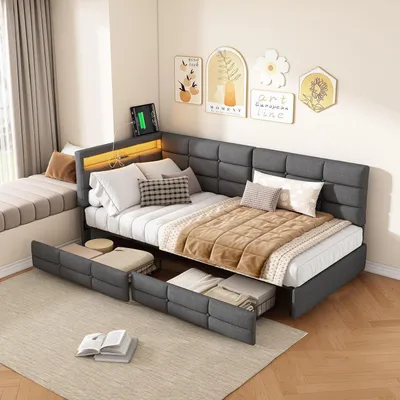 Obrázok produktu pre Rozkladacia pohovka 90x200 cm, dvojmiestna, s látkovým poťahom (zamat), farba: sivá, s roštom