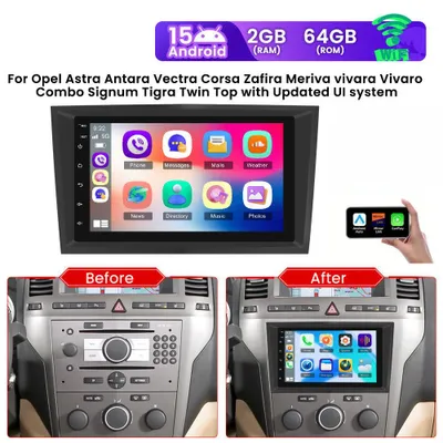 Immagine prodotto di Autoradio da 7 pollici compatibile con diversi modelli di auto, dotata di Android 15, touchscreen, CarPlay wireless e GPS