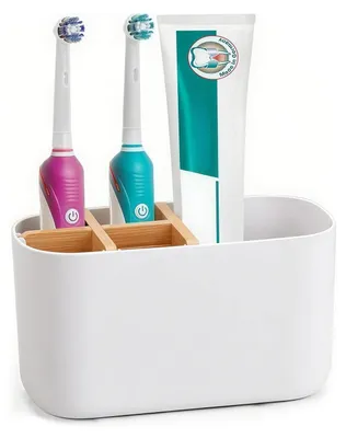 Produktbild von Zahnbürstenhalter Bad Organizer mit 6 Fächern Schwarz ABS-Kunststoff Bambus 18x10x8 cm