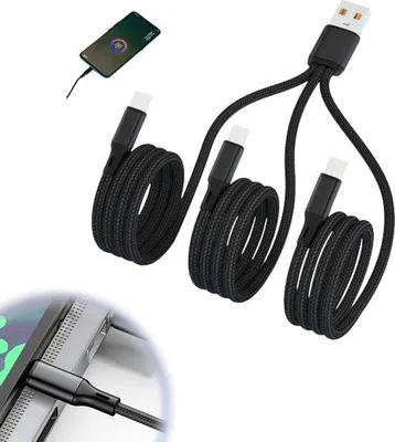 Immagine prodotto di Cavo multiplo USB-C 3-in-1 - Rivestimento in nylon intrecciato - 12 m - 5 A - Uscita rapida
