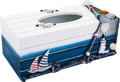 Produktbild von Holz Tissue Box Kosmetiktücherbox Mediterraner Stil Kleenexbox Maritime Tischdeko Taschentuchbox Kosmetiktuchspender Kosmetiktuch Box Nautische Geschenke für Zuhause Büro