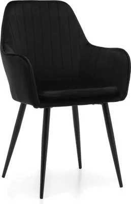 A black velvet armchair with a modern design, shown from a front-side angle against a white background.
