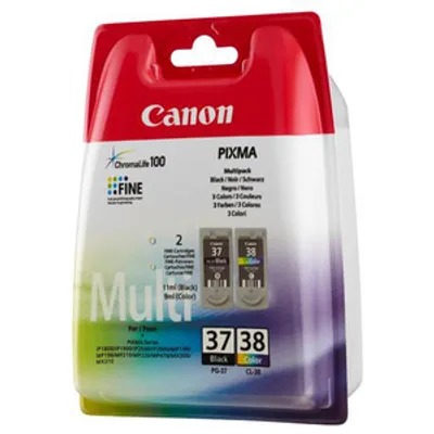 Produktbild von Canon PG-37/CL-38, Schwarz, Cyan, Magenta, Gelb, Canon PIXMA iP1800/iP1900/iP2500/iP2600/MP140/MP190/MP210/MP220/MP470/MX300/MX310, Tintenstrahl