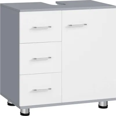 Produktbild von EUGAD Waschbeckenunterschrank, mit 3 Schubladen, Schränkchen mit 2 Fächern, 60x60x30 cm, Weiß + Grau