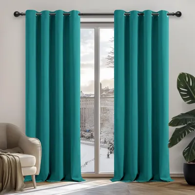 Produktbild von Blickdichte Gardinen mit Ösen 160x132cm Türkis 2er Set
