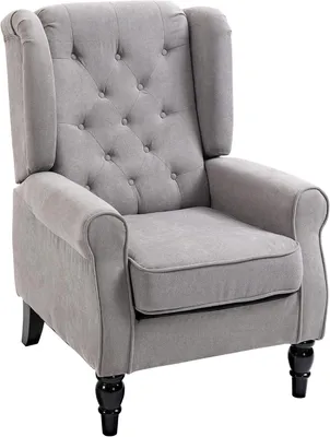 Image de Fauteuil - Canapé (selon le contexte) - Chaise de salle à manger - Revêtement en polyester gris - Pieds en bois robustes