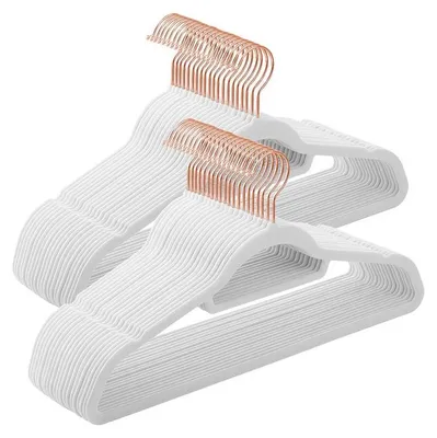 Obrázek produktu pro Věšáky na oblečení, 50 kusů, sametové, protiskluzové, bílé, rozměry 45 x 0,6 x 23,5 cm